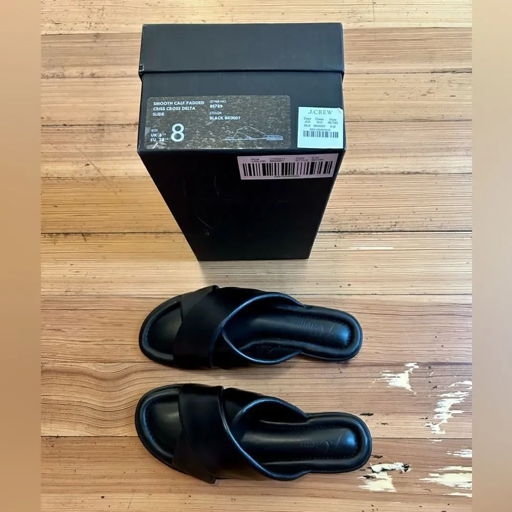 J. Crew Menorca padded cross-strap sandals in leather. Size 8. NWT, NIB.